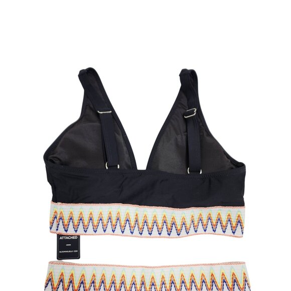 Black High-Waisted Bikini Set With Adjustable Straps & Chevron Accents Size M - Picture 6 of 7